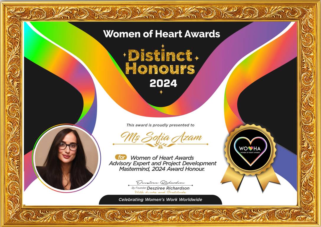 Ms Sofia Azam — Advisory Expert and Project Development Mastermind Award Honour