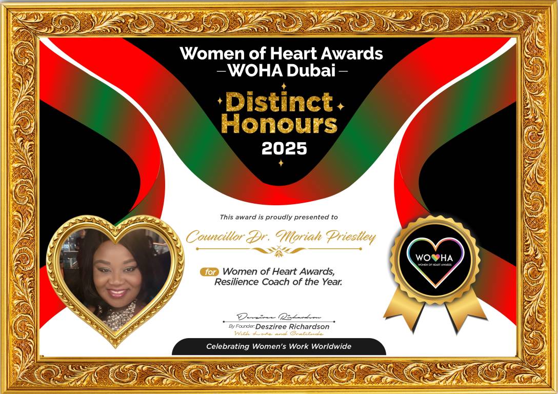 Councillor Dr. Moriah Priestley — original award certificate