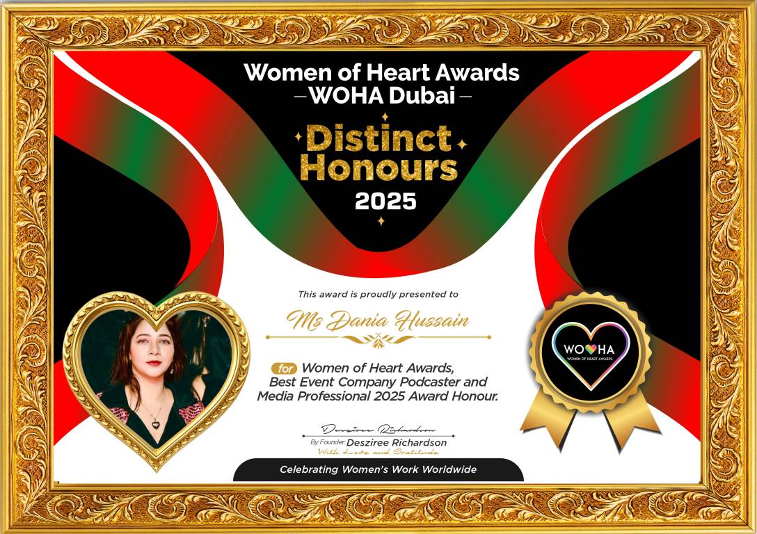 Ms Dania Hussain — Best Event Company Podcaster and Media Professional Award Honour