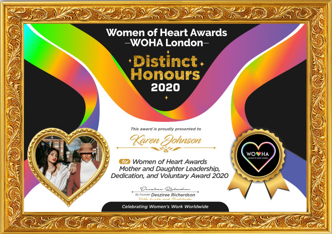 Karen Johnson — original award certificate