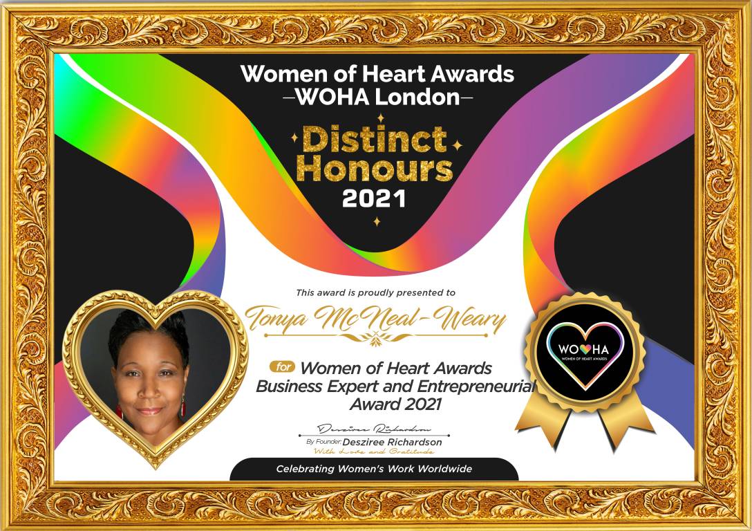 Tonya McNeal-Weary — original award certificate