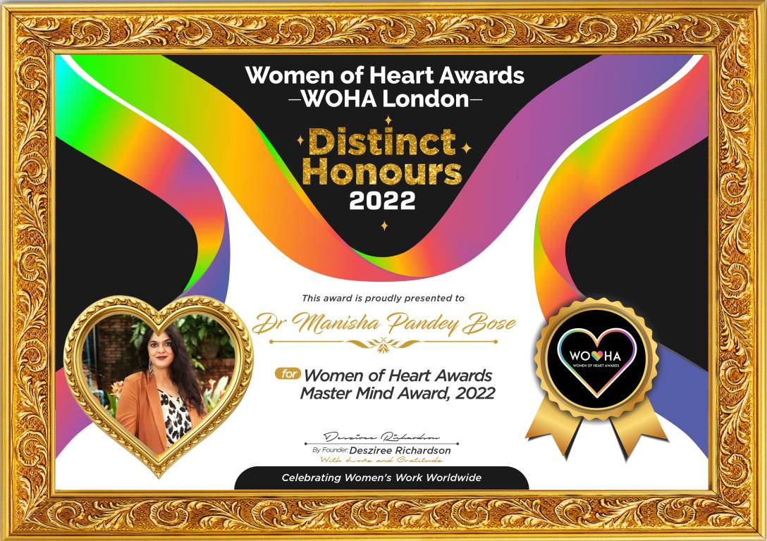 Dr Marisha Pandey Bose — original award certificate