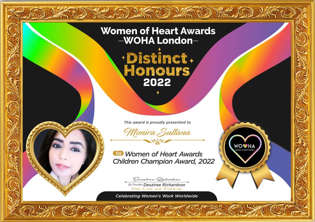 Monira Sultana — original award certificate