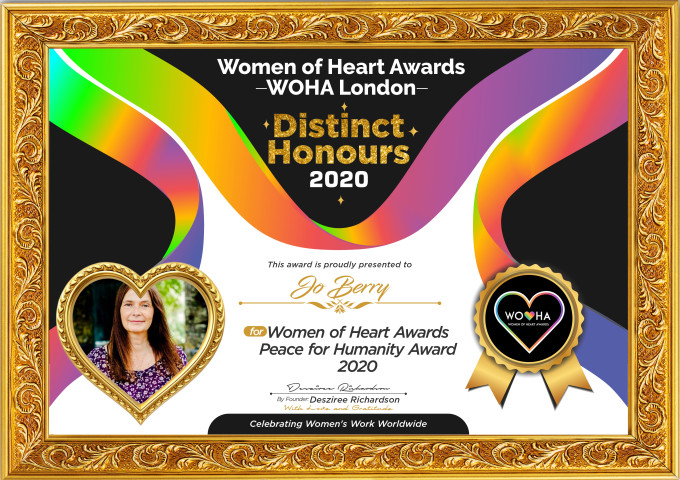 Jo Berry — original award certificate